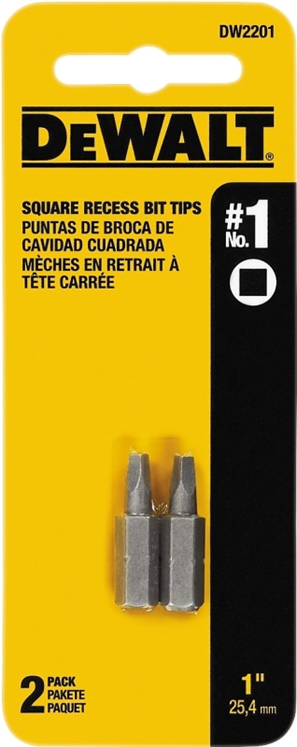 DeWALT DW2201 Screwdriver Bit, #1 Drive, Square Recess Drive, 1/4 in Shank, Hex Shank, 1 in L, Steel