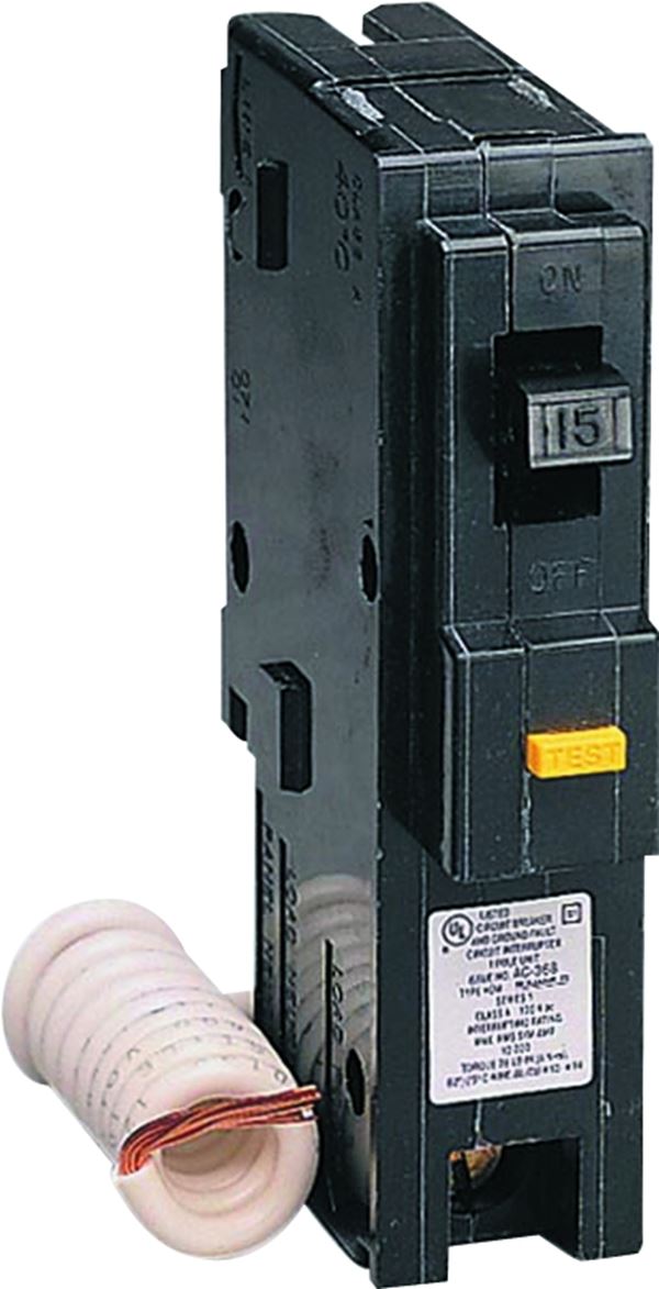 Square D Homeline HOM115GFICP Circuit Breaker, Mini, 15 A, 1 -Pole, 120 V, Fixed Trip, Plug Mounting, Black