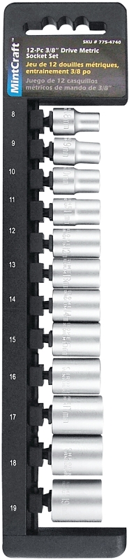 Vulcan TS1012M-P Socket Set, Chrome Vanadium Steel, Chrome