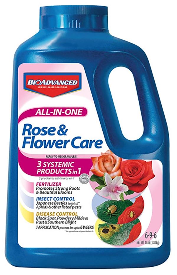 BioAdvanced 701116E All-in-One Rose and Flower Care, 4 lb Bottle, Granular, 6-9-6 N-P-K Ratio