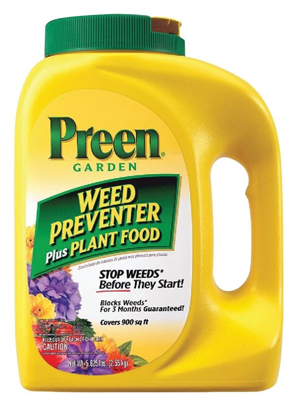 Preen 21-63902 Weed Preventer Plus Plant Food, Granular, 5-5/8 lb Bottle