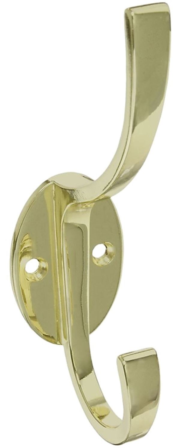 National Hardware V8009 N806-822 Coat and Hat Hook, 2-Hook, Zinc, Polished Brass, 1/PK, Pack of 5