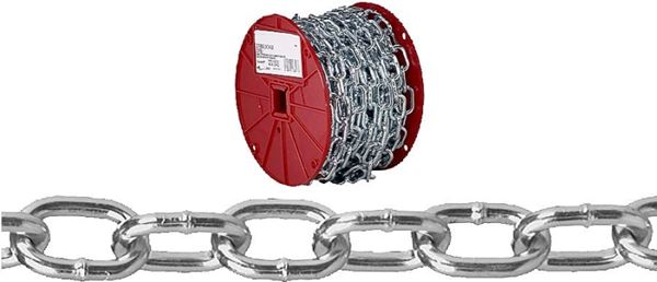 Campbell 0722957 Passing Link Chain, 2/0, 50 ft L, 450 lb Working Load, Steel, Zinc