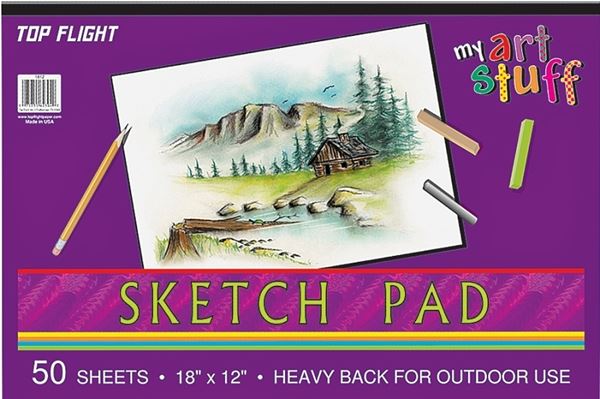 Top Flight 4807304 Sketch Pad, Drawing Sheet, 18 in L x 12 in W Sheet, 50-Sheet, Pack of 3