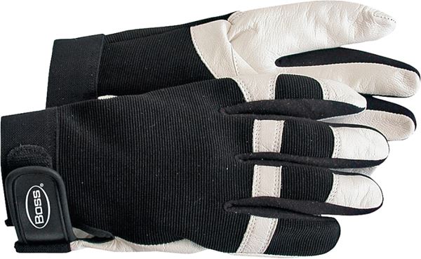 Boss 4047L Protective Gloves, L, Wing Thumb, Elastic Cuff, Goatskin Leather, White