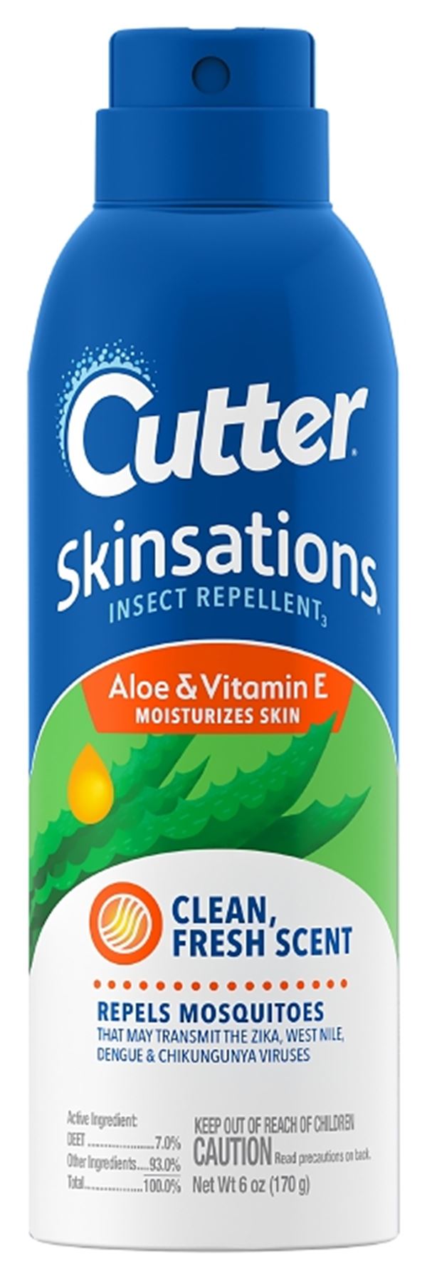 Cutter SKINSATIONS HG-96172 Insect Repellent, Aerosol, Ethanol, 6 oz Aerosol Can