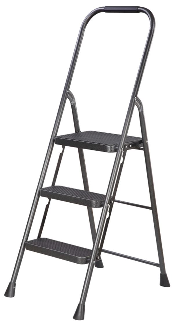 Simple Spaces HB3-2H Folding Step Stool, 50-3/4 in H, 3-Step, 225 lb, 5-1/8 in D Step, Steel, Black