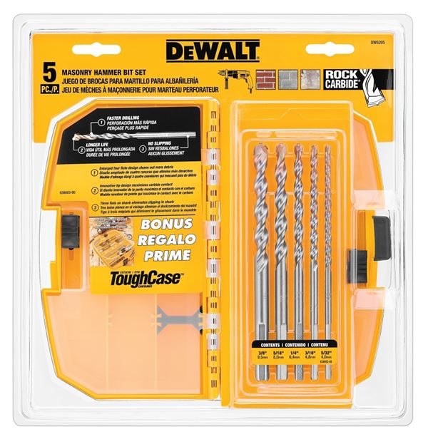 DeWALT DW5205 Bit Set, Percussion, Premium, 5-Piece, Carbide