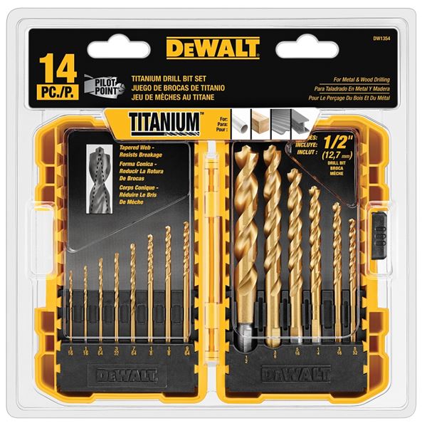 DeWALT DW1354 Drill Bit Set, 14-Piece, HSS, Titanium