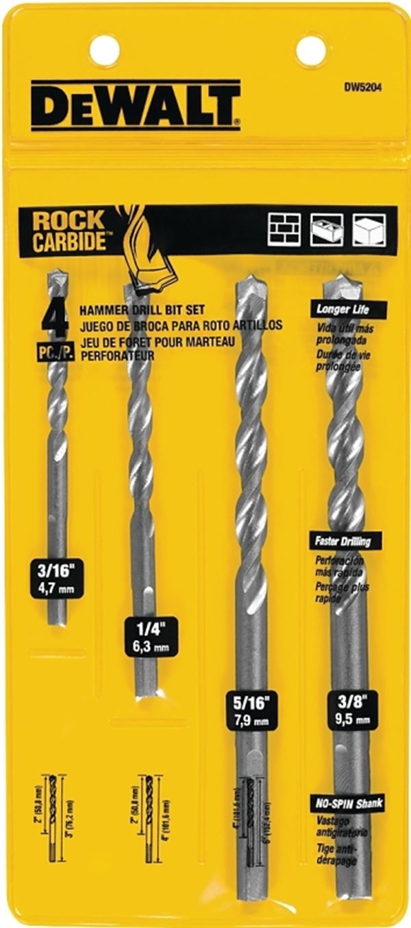 DeWALT DW5204 Hammer Drill Bit Set, Premium, 4-Piece, Carbide, Silver