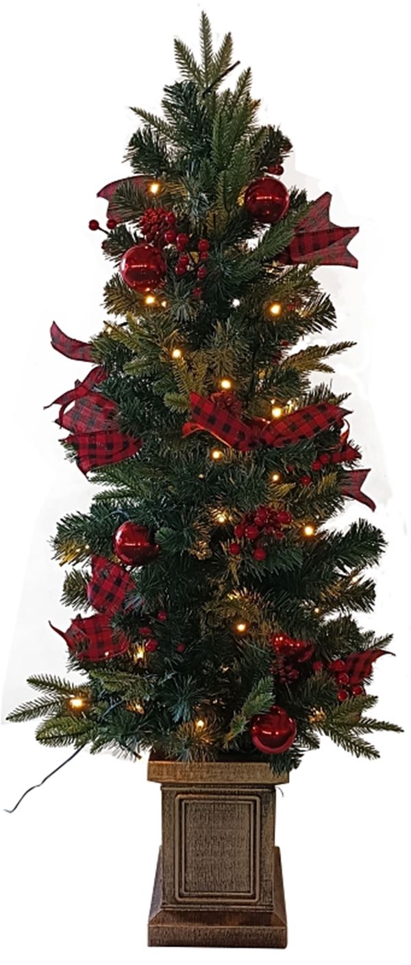 Hometown Holidays 23740 Prelit Tree, Clear, Buffalo Plaid, 4 ft