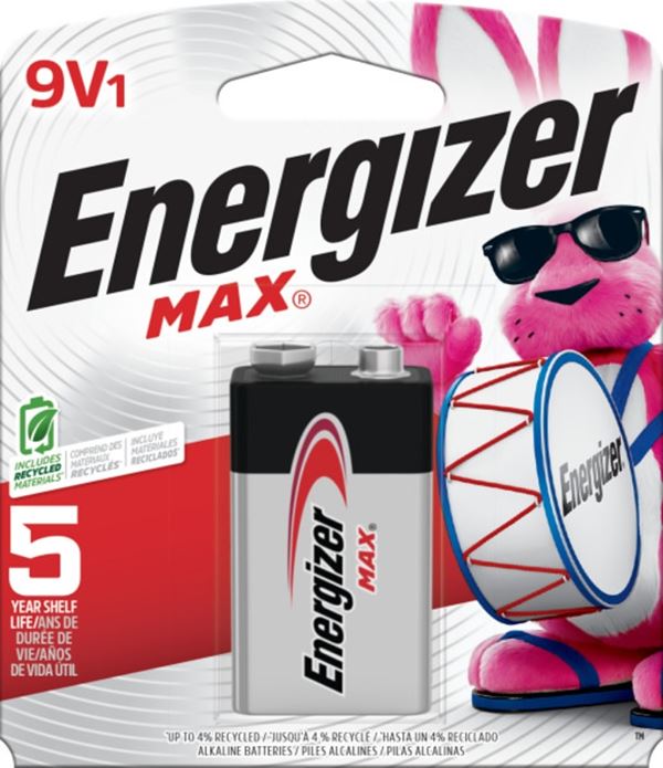 Energizer 522BP Battery, 9 V Battery, Alkaline, Manganese Dioxide, Zinc