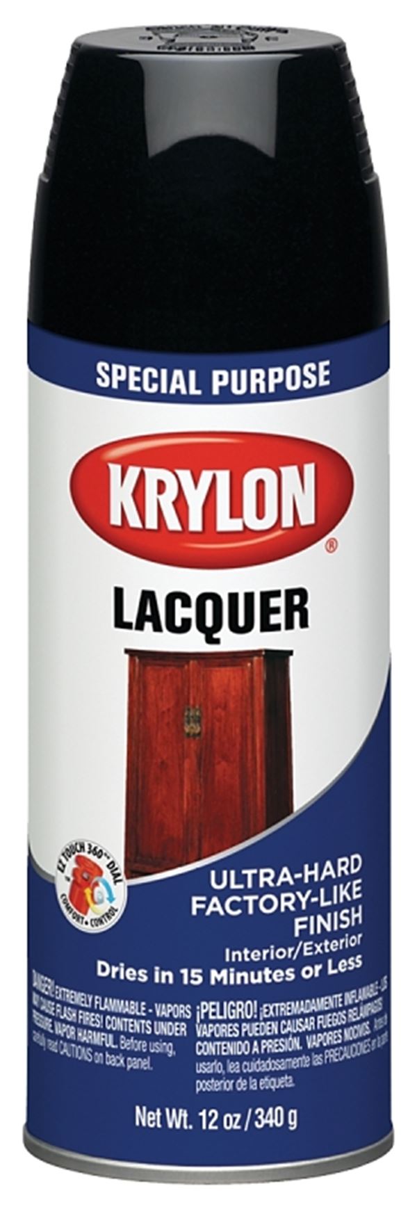 Krylon K07030777 Lacquer Spray, Gloss, Black, 12 oz, Can