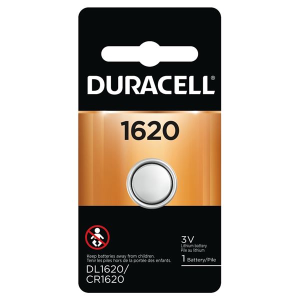 Duracell DL1620BPK Electronic Battery, 3 V Battery, 75 mAh, CR1620 Battery, Lithium