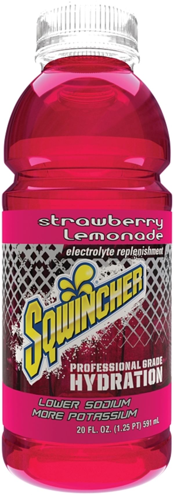 Sqwincher X462-MB600 Ready-to-Drink Hydration, Liquid, Lemonade, Strawberry Flavor, 20 oz Bottle, Pack of 24