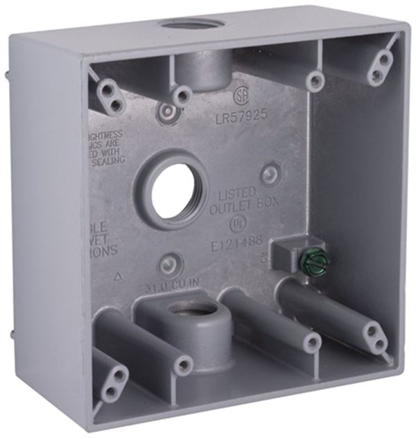 Hubbell 5333-0 Weatherproof Box, 3 -Outlet, 2 -Gang, Aluminum, Gray, Powder-Coated