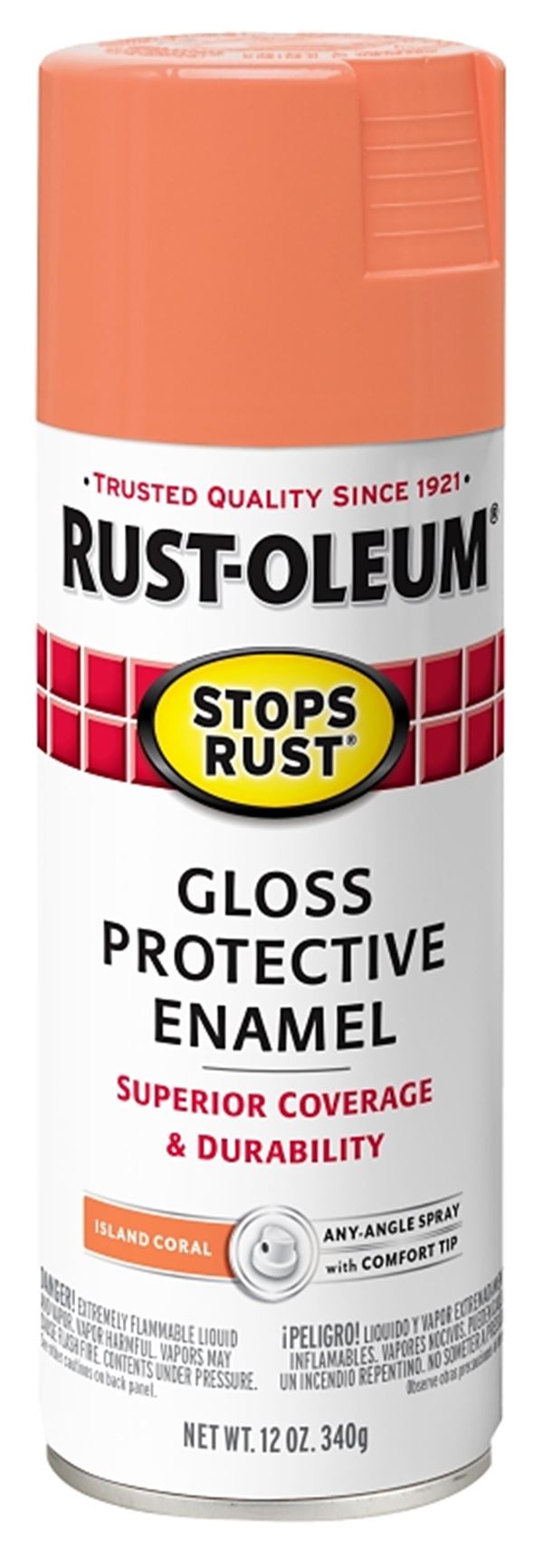 Rust-Oleum Stops Rust 353010 Protective Enamel Paint, Gloss, Island Coral, 12 oz, Aerosol Can