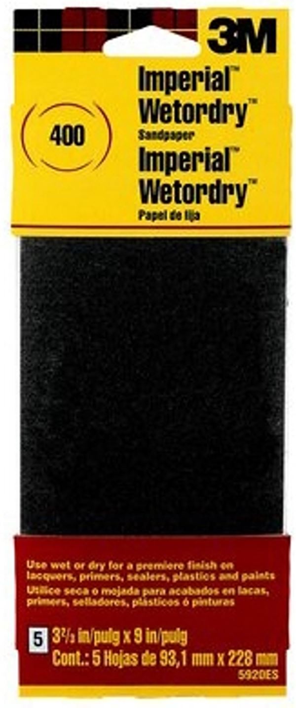 3M 5920-18-CC Sandpaper, 9 in L, 3.66 in W, Extra Fine, 400 Grit, Silicon Carbide Abrasive, Paper Backing