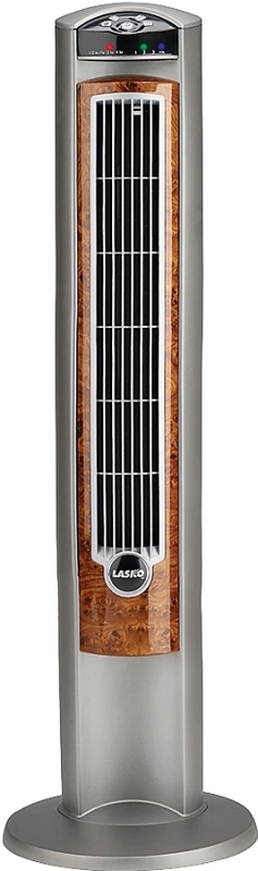 Lasko Wind Curve T42954 Tower Fan with Remote Control, 120 V, Plastic Housing Material, Gray/Woodgrain