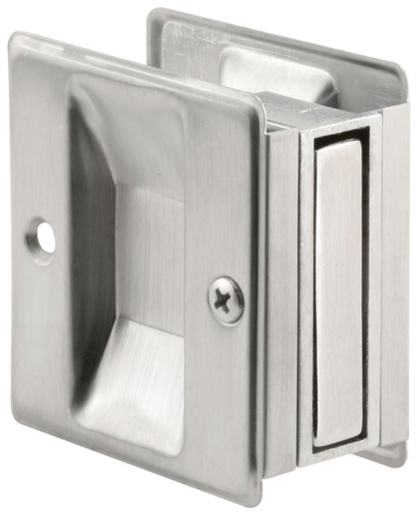 Prime-Line N 7079 Pocket Door Pull, 1-3/8 in W, 2-1/2 in D, 2-3/4 in H, Brass, Satin Chrome