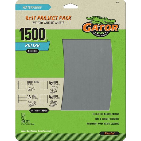 Gator 4470 Sanding Sheet, 9 in L, 11 in W, 1500 Grit, Fine, Silicone Carbide Abrasive