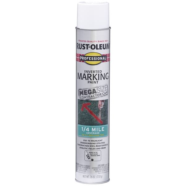 Rust-Oleum 350997 Inverted Marking Spray Paint, Flat/Semi-Gloss, White, 26 oz, Can