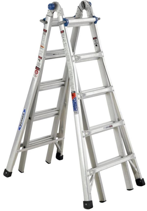 Werner MT-22 Telescoping Multi-Ladder, 22 ft Max Reach H, 20-Step, 300 lb, Type IA Duty Rating, 1-1/4 in D Step, Silver