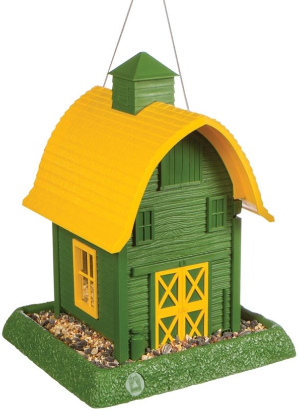 North States 9096 Hopper Bird Feeder, Barn, 5 lb, Plastic, Green/Yellow, 13-1/4 in H, Hanging/Pole Mounting