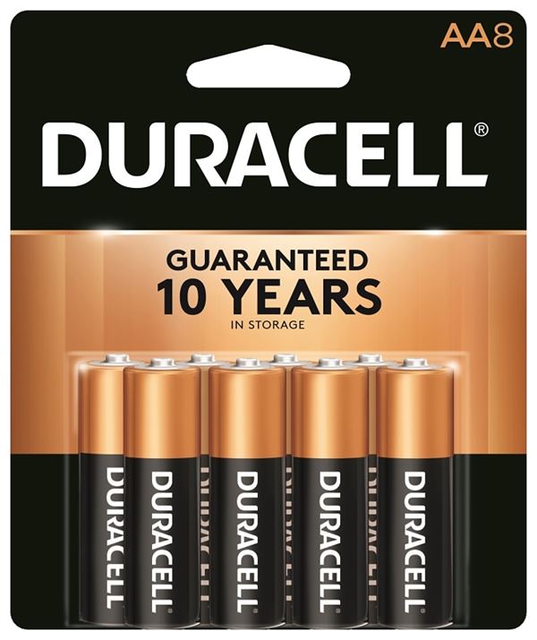 Duracell COPPERTOP Series MN15B8ZTSS Battery, 1.5 V Battery, AA Battery, Alkaline, Manganese Dioxide