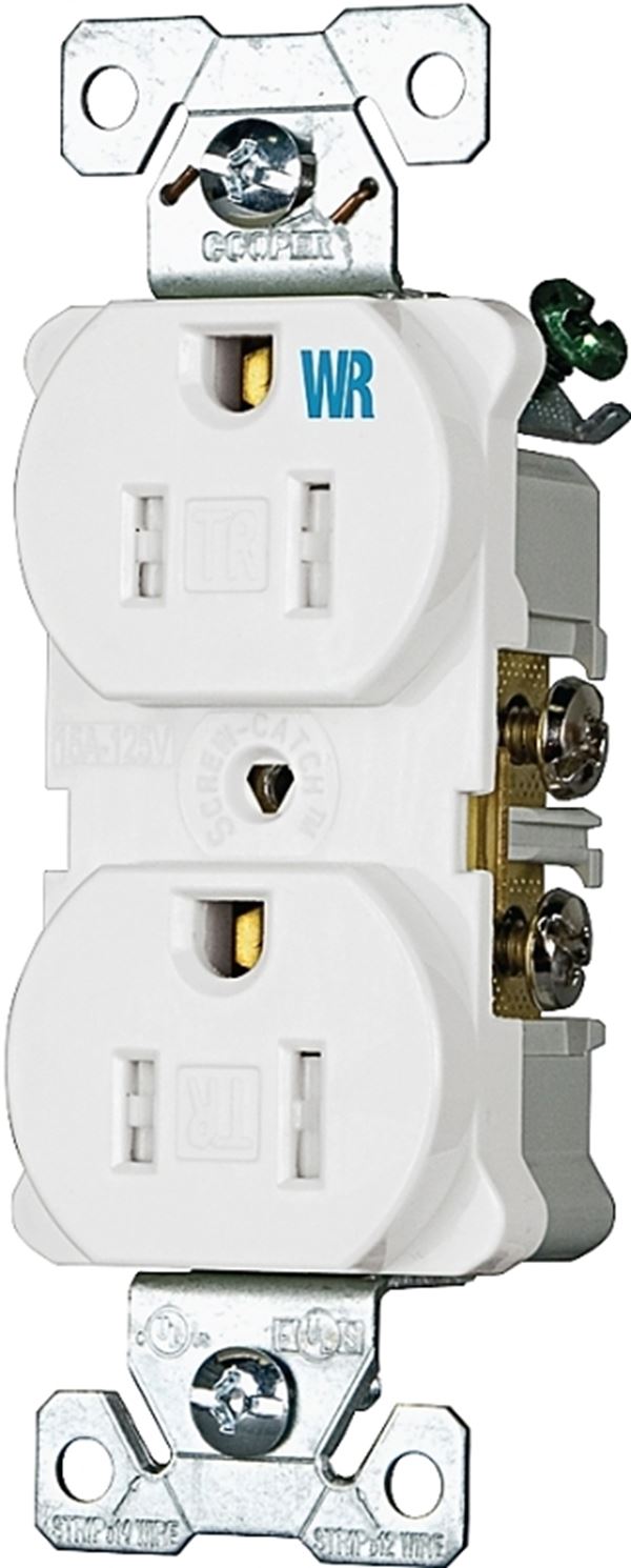 Eaton Wiring Devices TWRBR15W-BXSP Duplex Receptacle, 2 -Pole, 15 A, 125 V, Back, Side Wiring, NEMA: 5-15R, White