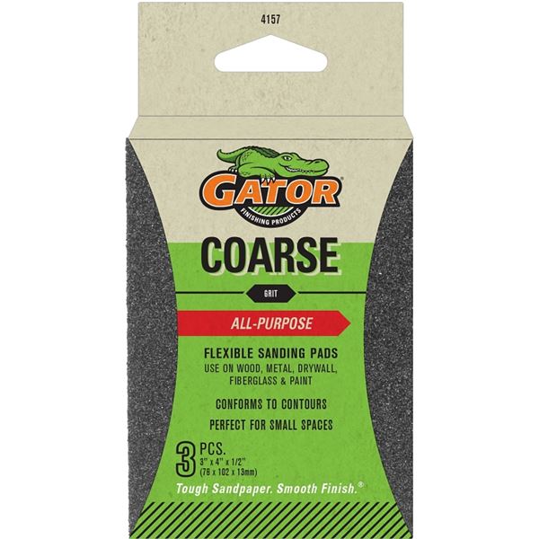 Gator 4157 Sanding Pad, 4 in L, 3 in W, 60 Grit, Coarse, Aluminum Oxide Abrasive