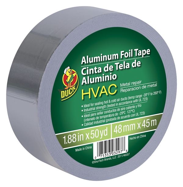 Duck 240225 Foil Tape, 50 yd L, 1.88 in W, Silver