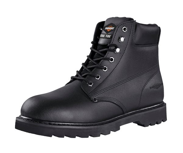 Diamondback Work Boots, 11, Medium W, Black, Leather Upper, Lace-Up, Steel Toe, With Lining