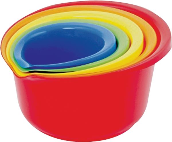 Chef Craft 21663 Mixing Bowl Set, 0.9, 1.5, 2.5, 4, 5.5 qt, Plastic, Assorted