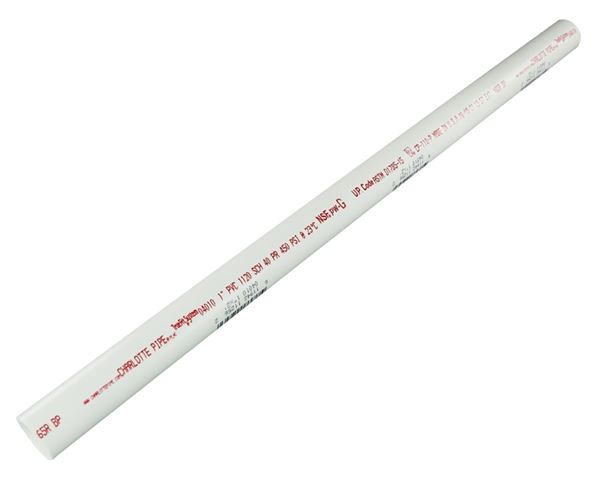 Charlotte Pipe PVC 04010 0200R Pipe, 1 in, 2 ft L, SCH 40 Schedule, PVC, White