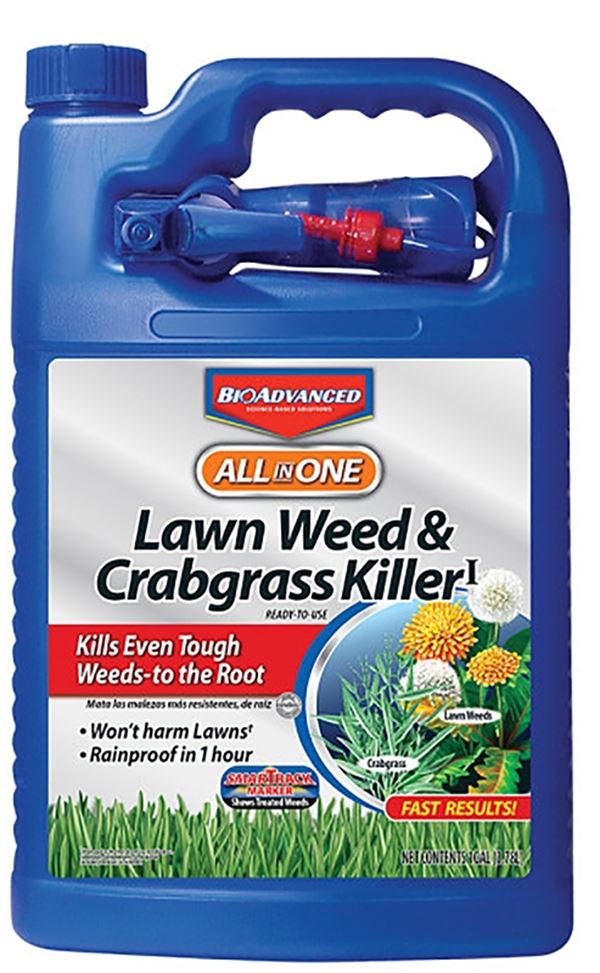 BioAdvanced 704130A Weed and Crabgrass Killer, Liquid, Black/Brown, 1 gal Bottle