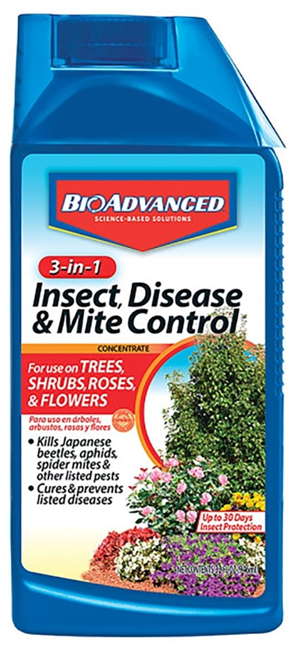 BioAdvanced 3-IN-1 820065B Insect, Disease and Plant Mite Control, Concentrate, Spray Application, 32 oz, Bottle