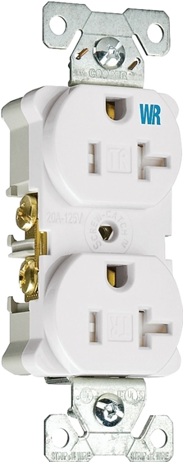 Eaton Wiring Devices TWRBR20W-BXSP Duplex Receptacle, 2 -Pole, 20 A, 125 V, Back, Side Wiring, NEMA: 5-20R, White