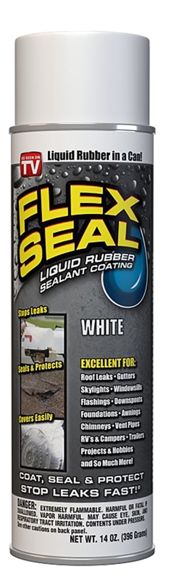 Flex Seal FSWHTR20 Rubberized Spray Coating, White, 14 oz, Can