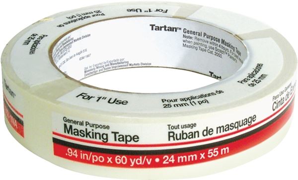 3M Tartan 5142.1 Masking Tape, 60 yd L, 1 in W, Crepe Paper Backing, Tan