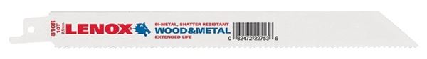 Lenox 22753OSB810R Reciprocating Saw Blade, 3/4 in W, 8 in L, 10 TPI, Cobalt/Steel Cutting Edge, Pack of 50