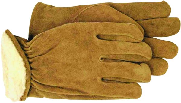 Boss 4176L Gloves, Men's, L, Keystone Thumb, Open, Shirred Elastic Back Cuff, Cowhide Leather, Brown