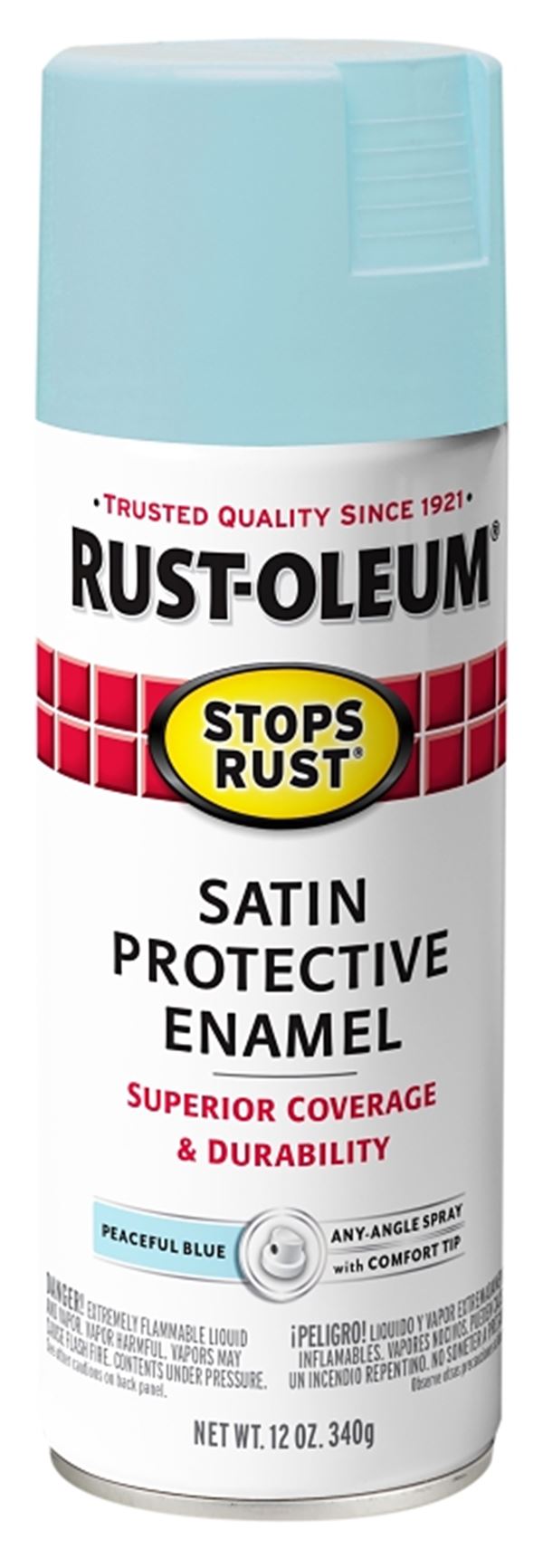 RUST-OLEUM Stops Rust 365145 Protective Enamel Paint, Satin, Peaceful Blue, 12 oz, Aerosol Can